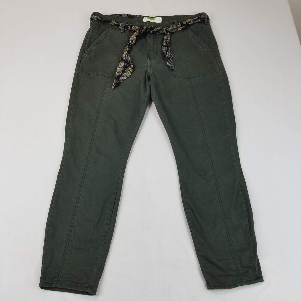 Anthropologie Pants Womens 33 Olive Green Utility Chino with Paisley Scarf Belt - Picture 10 of 10